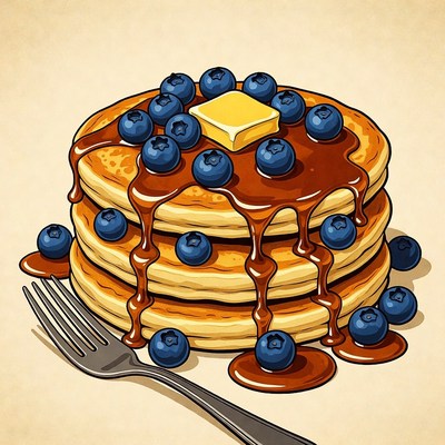 Pancakes with Blueberries and Syrup