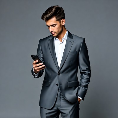 Man in suit checking phone