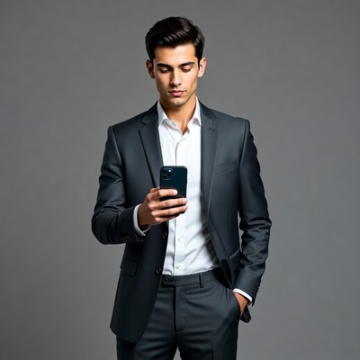 Man checking phone in suit