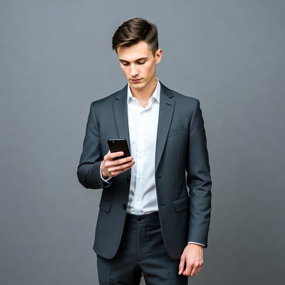 Man checking phone in suit