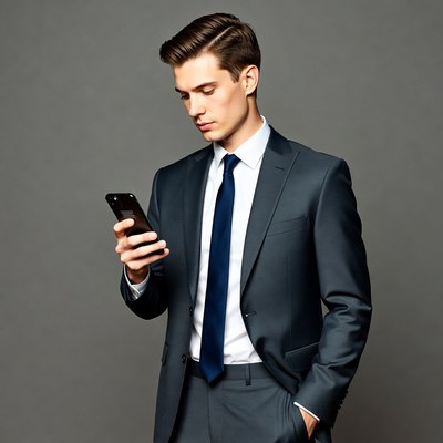 Man in suit checking smartphone