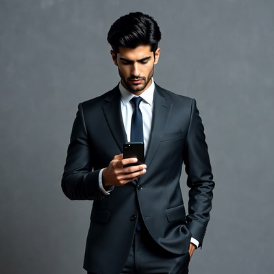 Man in suit checking phone