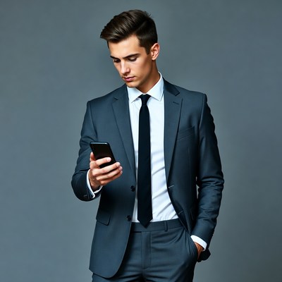 Man in suit checking phone