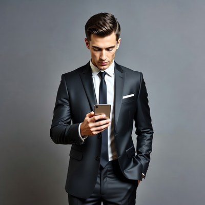 Man in suit checking phone