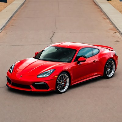 Red Porsche 718 Cayman GT4 on Road