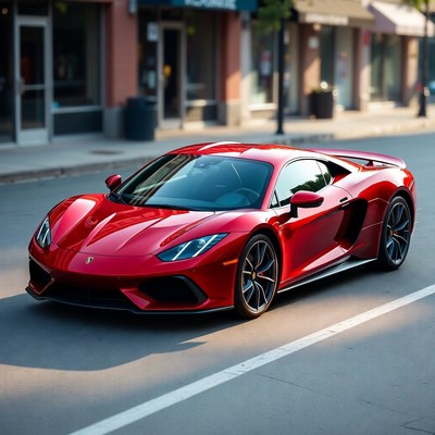Red Lamborghini Aventador on city street