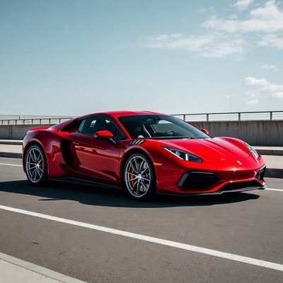 Red Supercar on Highway Bridge