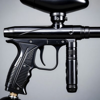 Black paintball gun with hopper