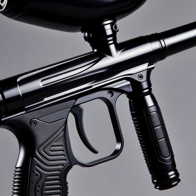 Black paintball gun closeup