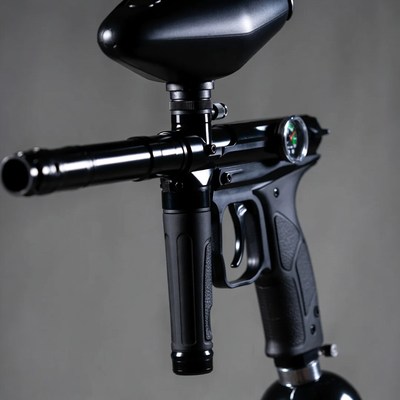 Black paintball gun with hopper