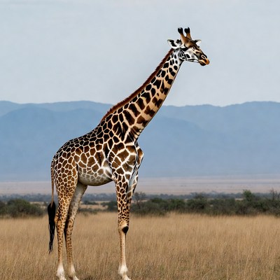 Giraffe standing in savanna grassland