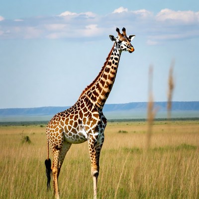 Giraffe standing in savanna grassland