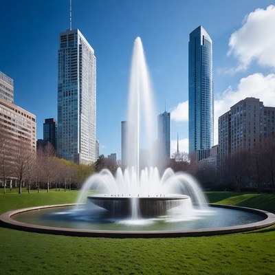 Fountain surrounded by skyscrapers