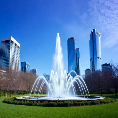 Fountain spraying in city park