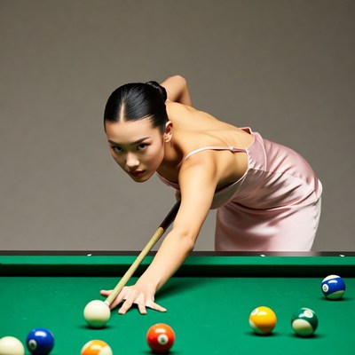 Asian woman playing pool