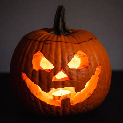 Jack-o'-lantern with glowing candle