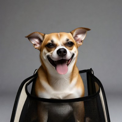 Happy Chihuahua in Pet Carrier