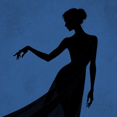 Silhouette of woman in flowing dress