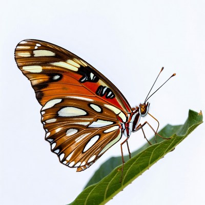 Orange butterfly on green leaf