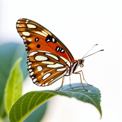 Orange butterfly on green leaf