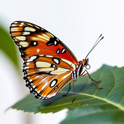 Orange butterfly on green leaf