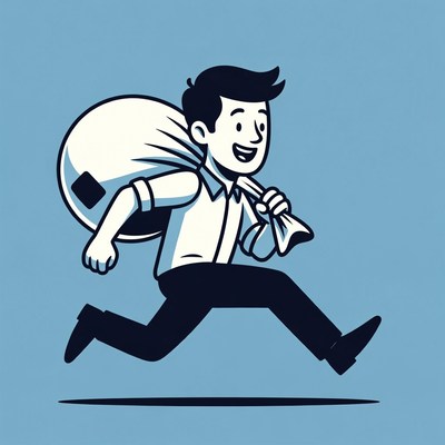 Cartoon man running with money bag