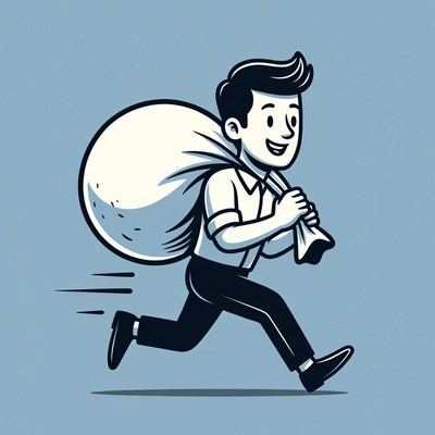 Cartoon man running with money bag