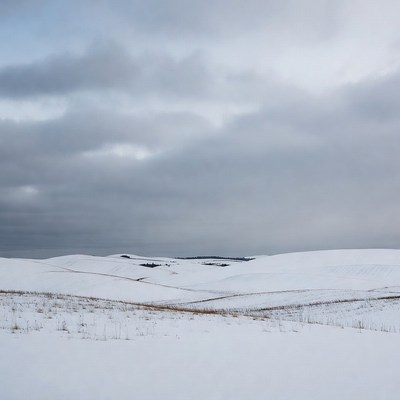 Snowy Hills Under Gray Clouds
