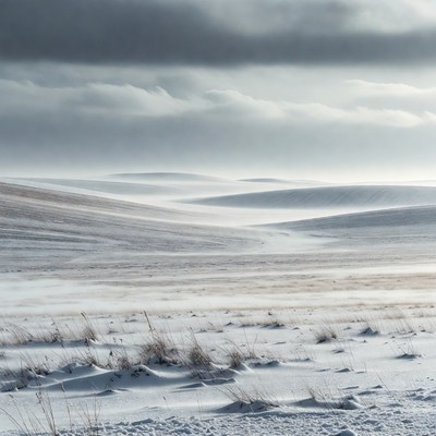 Snowy Hills with Gray Clouds