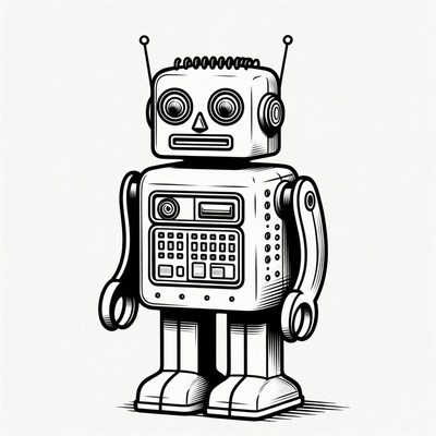 Black and white robot illustration