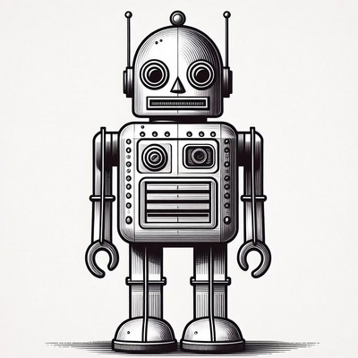 Vintage line art robot illustration