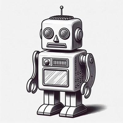 Vintage line art robot illustration
