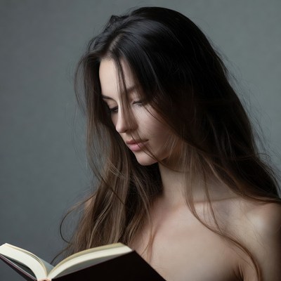 Nude woman reading book