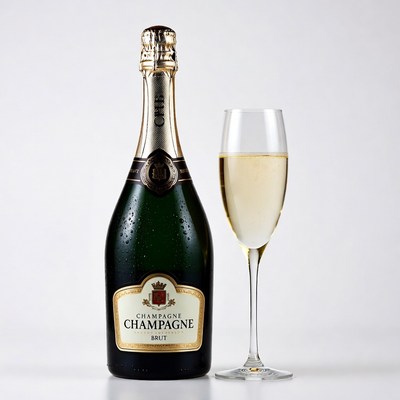 Champagne Brut Bottle and Wine Glass