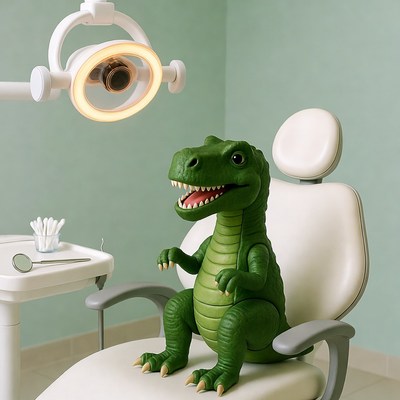 Toy T-Rex in Dentist Chair