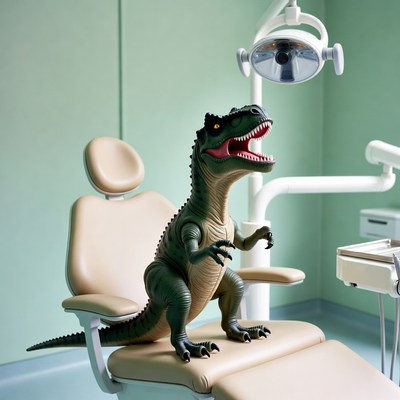Toy T-Rex on Dentist Chair
