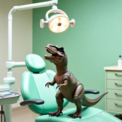 Toy T-Rex on Dentist Chair