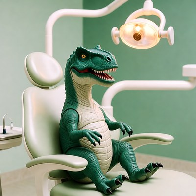Toy T-Rex in Dentist Chair
