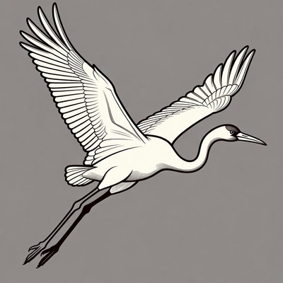 White Heron Flying Illustration