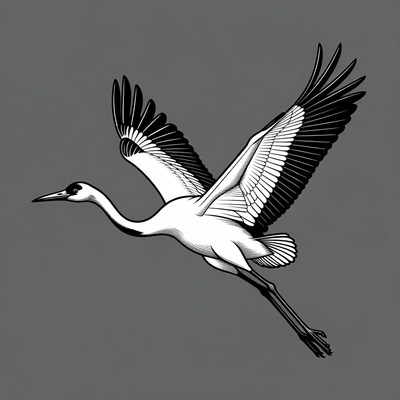 White crane flying with wings spread