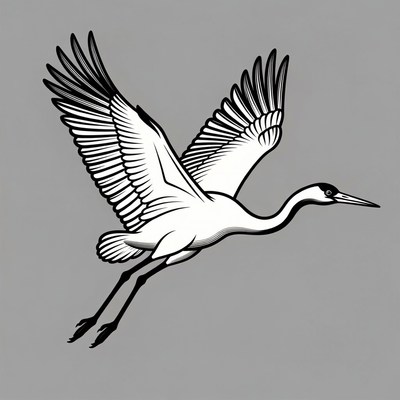 Flying white heron illustration
