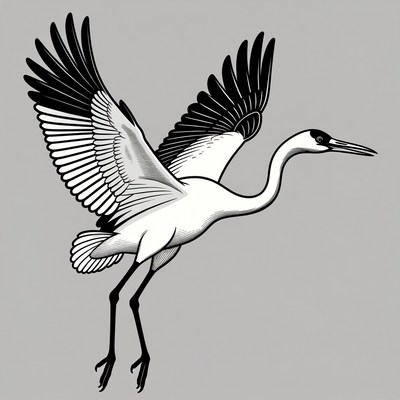 White Heron Flying with Wings Spread