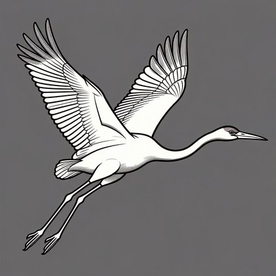 White Heron Flying Illustration