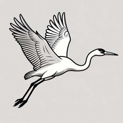 Flying white egret illustration