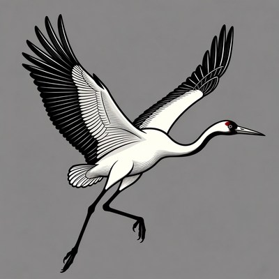 Red-crowned crane flying illustration