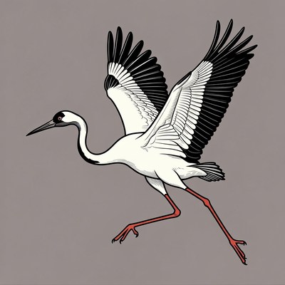 Flying White Heron Illustration