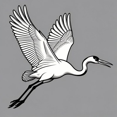 Flying white heron illustration