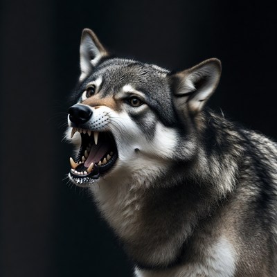 Gray wolf howling aggressively