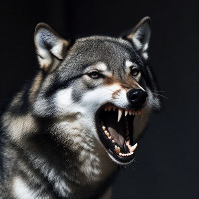 Gray Wolf Howling with Open Mouth
