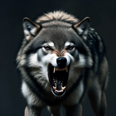 Growling Gray Wolf Baring Teeth